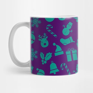 Fun Christmas teal pattern: Santa, bell, mistletoe, and more! Mug